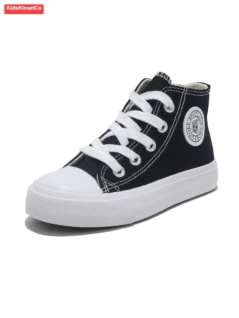 Kids High Top Zipper Canvas Sneakers Black White